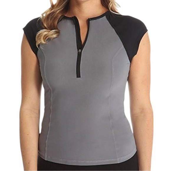 Spanx Active NWT Cap Sleeve 1/2 Zip Athletic Top Gray Black Women’’s XL - Picture 1 of 10